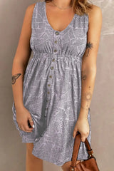 Double Take Printed Scoop Neck Sleeveless Buttoned Magic Dress with Pockets - Trendsi - Flyclothing LLC