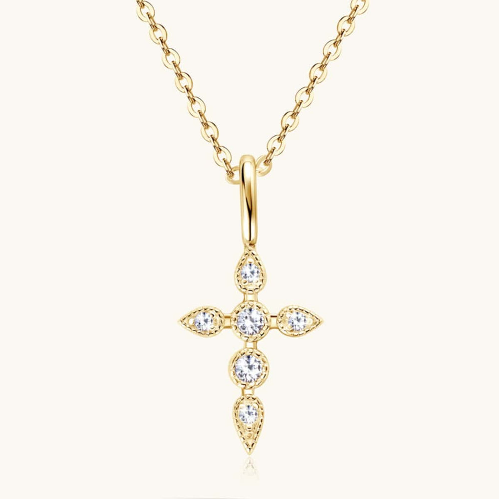 925 Sterling Silver Moissanite Cross Pendant Necklace - Trendsi