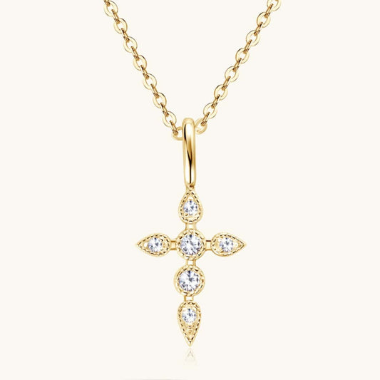 925 Sterling Silver Moissanite Cross Pendant Necklace - Trendsi