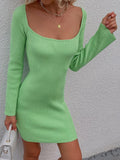 Tie Back Square Neck Long Sleeve Sweater Dress - Trendsi