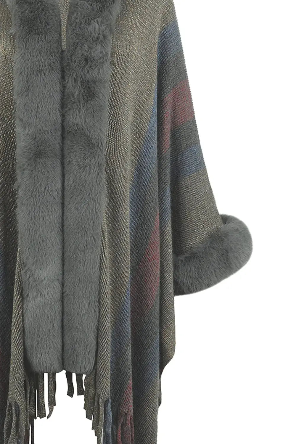 Color Block Fringe Detail Poncho - Trendsi - Flyclothing LLC
