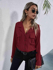 Collared Neck Button Down Shirt - Trendsi