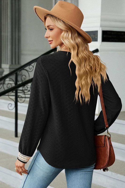 V-Neck Long Sleeve T-Shirt - Trendsi - Flyclothing LLC