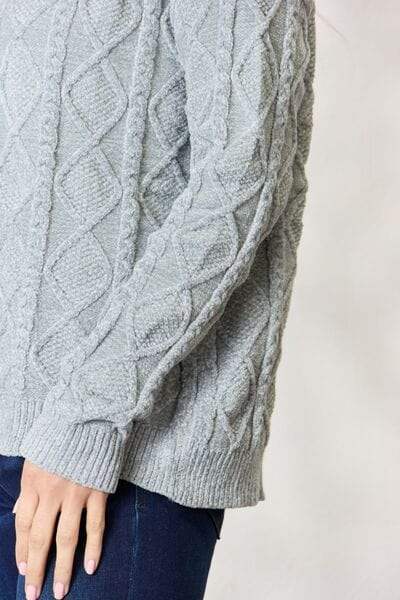 BiBi Cable Knit Round Neck Sweater - Trendsi - Flyclothing LLC