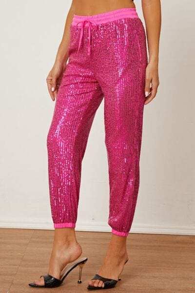 Sequin Drawstring Pants with Pockets - Trendsi - Flyclothing LLC
