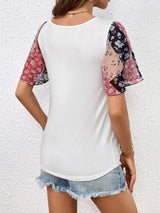 Printed Puff Sleeve Round Neck Tee - Trendsi - Flyclothing LLC