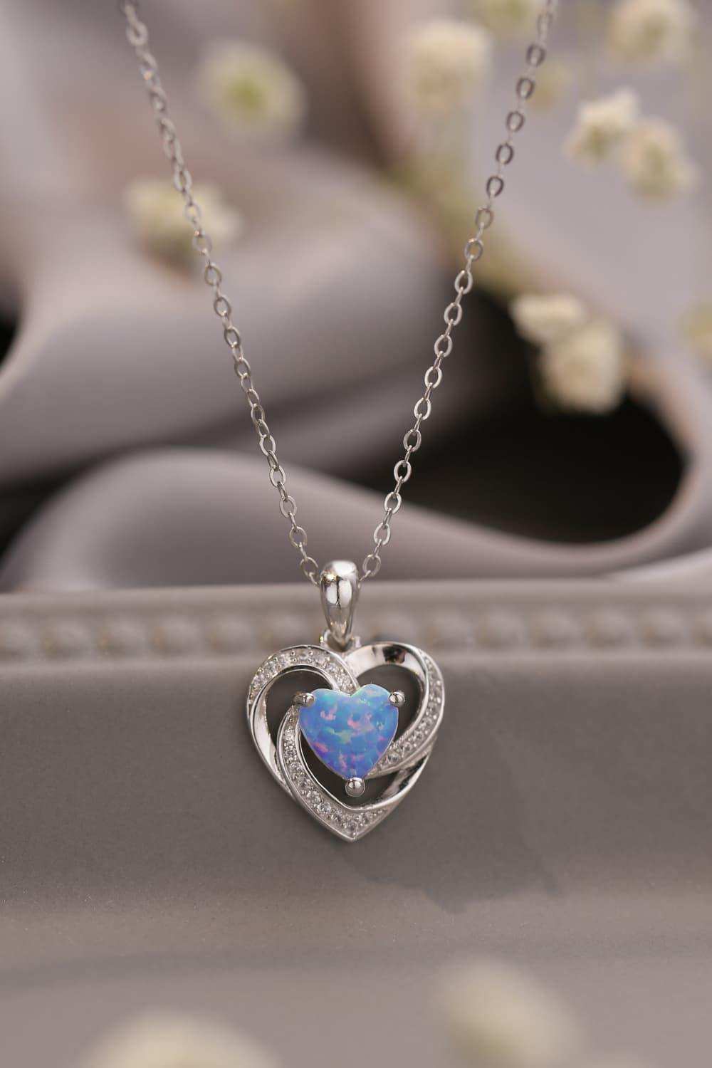 Opal Heart Pendant Necklace - Trendsi - Flyclothing LLC