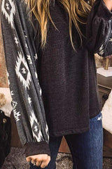 Geometric Round Neck Long Sleeve T-Shirt - Trendsi - Flyclothing LLC