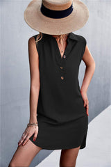 Buttoned Johnny Collar Sleeveless Dress - Trendsi - Flyclothing LLC