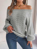 Openwork Off-Shoulder Long Sleeve Sweater - Trendsi - Flyclothing LLC