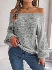 Openwork Off-Shoulder Long Sleeve Sweater - Trendsi