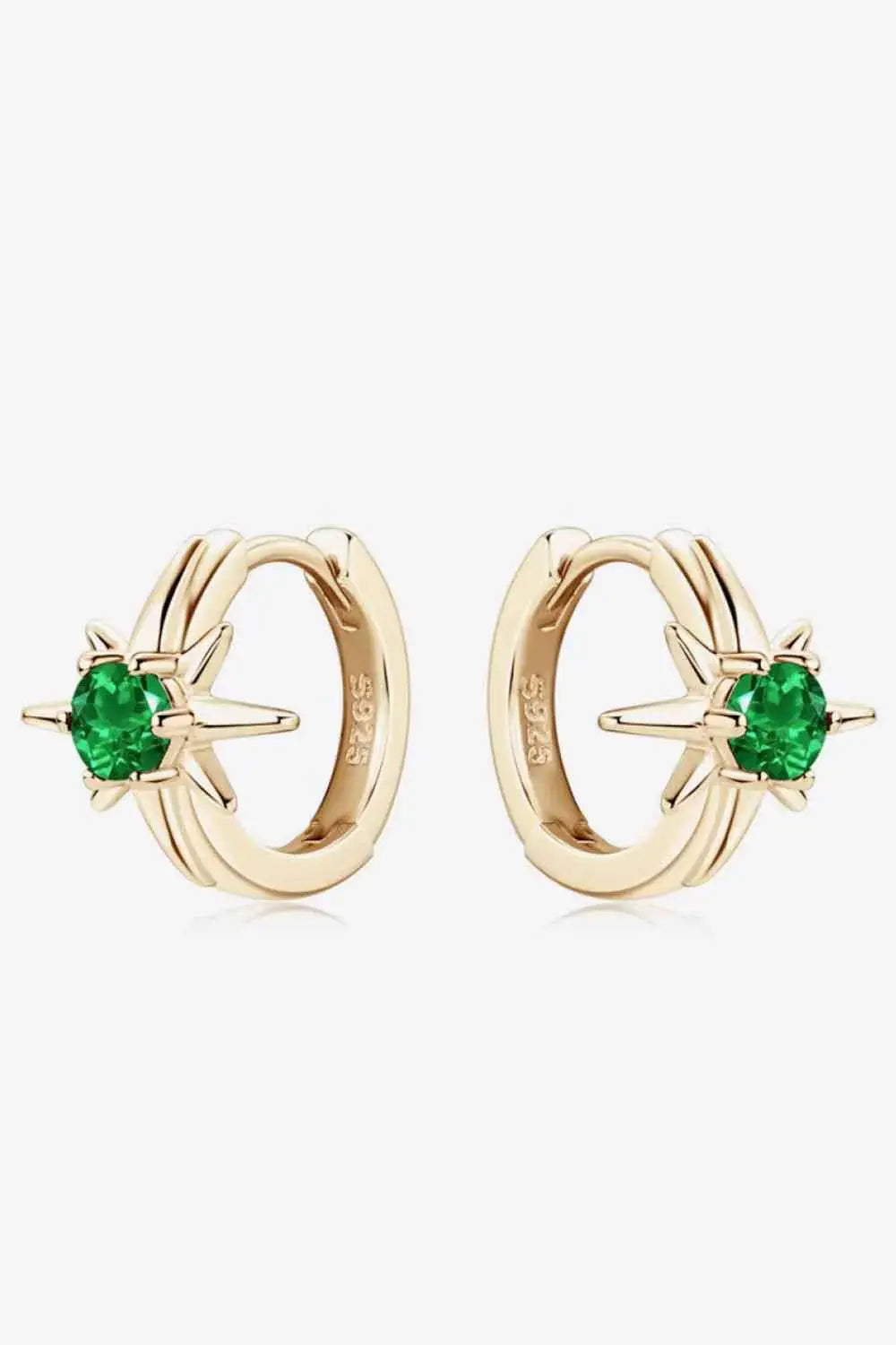 Lab-Grown Emerald Huggie Earrings - Trendsi - Flyclothing LLC