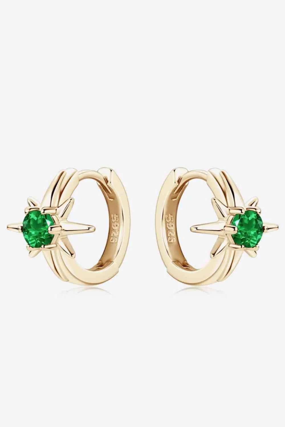 Lab-Grown Emerald Huggie Earrings - Trendsi - Flyclothing LLC