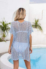 Openwork V-Neck Short Sleeve Cover Up - Trendsi - Flyclothing LLC