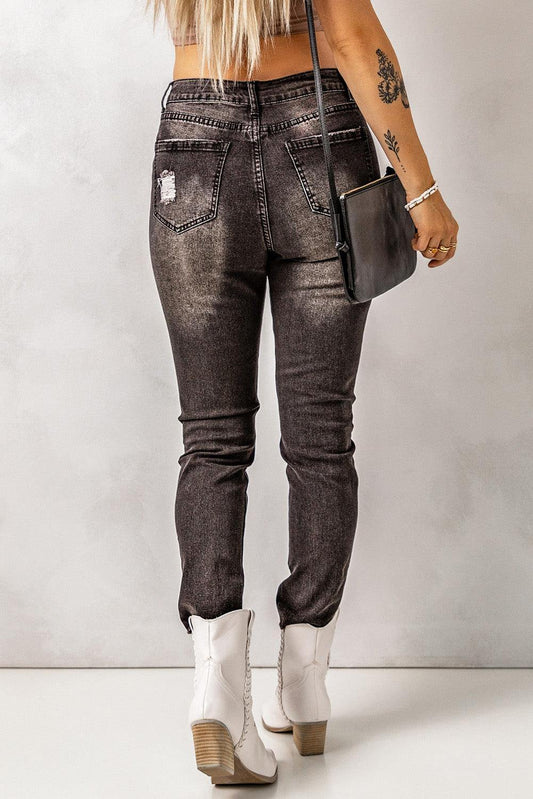 High Waist Raw Hem Skinny Jeans - Trendsi