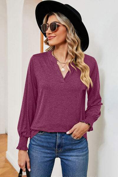 Notched Lantern Sleeve T-Shirt - Trendsi - Flyclothing LLC