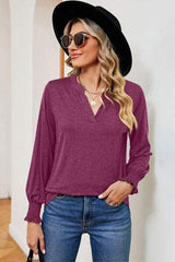 Notched Lantern Sleeve T-Shirt - Trendsi - Flyclothing LLC