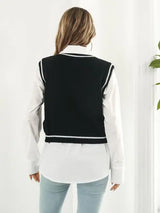 Skull Contrast V-Neck Sweater Vest - Trendsi - Flyclothing LLC