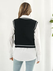 Skull Contrast V-Neck Sweater Vest - Flyclothing LLC