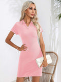Johnny Collar Short Sleeve Bodycon Dress - Trendsi - Flyclothing LLC
