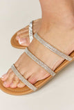 WILD DIVA Rhinestone Three-Strap Flat Sandals - Trendsi - Flyclothing LLC