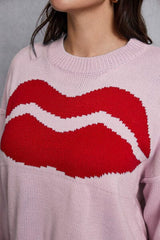 Lip Fringe Round Neck Sweater - Trendsi