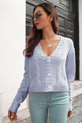 Cable-Knit Button Down Cardigan - Trendsi