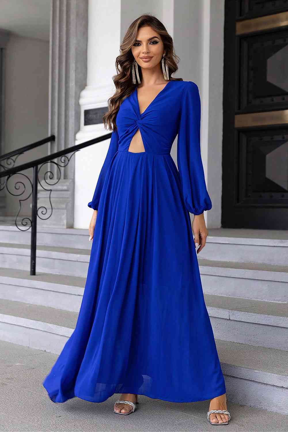 Twist Front Cutout Long Sleeve Dress - Trendsi - Flyclothing LLC