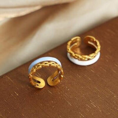Enamel 18K Gold-Plated Open Ring - Trendsi