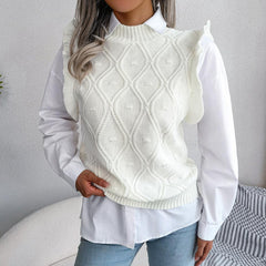 Ruffle Shoulder Ribbed Trim Sweater Vest - Trendsi