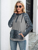 Leopard Raglan Sleeve Hoodie - Trendsi - Flyclothing LLC