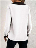 Contrast Trim V-Neck Long Sleeve Blouse - Trendsi - Flyclothing LLC