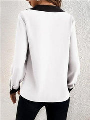 Contrast Trim V-Neck Long Sleeve Blouse - Trendsi