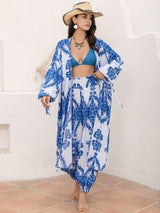 Printed Open Front Top and Pants Set - Trendsi - Flyclothing LLC