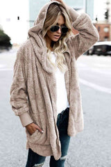 Teddy Hooded Jacket with Pockets - Trendsi - Flyclothing LLC