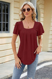 Eyelet Square Neck Short Sleeve T-Shirt - Trendsi