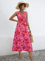 Tied Printed Surplice Tiered Dress - Trendsi - Flyclothing LLC