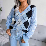 Geometric V-Neck Sweater - Trendsi