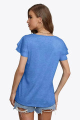 Tie-Neck Layered Flutter Sleeve Blouse - Trendsi - Flyclothing LLC