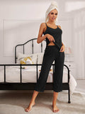 V-Neck Lace Trim Slit Cami and Pants Pajama Set - Trendsi - Flyclothing LLC