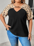 Plus Size Chain Detail V-Neck Raglan Sleeve Blouse - Trendsi