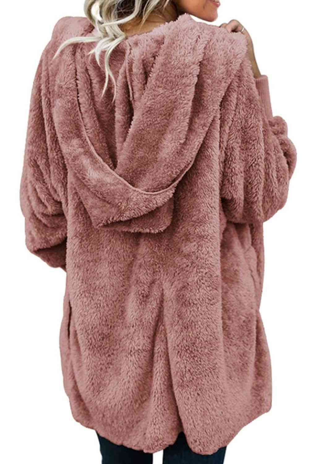 Teddy Hooded Jacket with Pockets - Trendsi - Flyclothing LLC