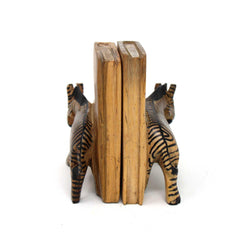 Carved Wood Zebra Book Ends, Set of 2 - Jedando