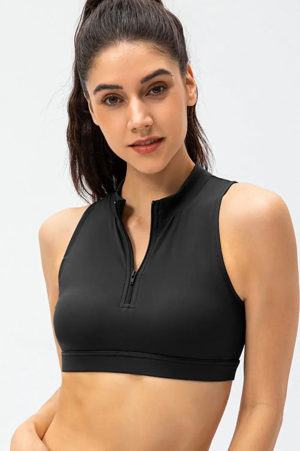Full Size Cropped Cutout Back Zipper Front Active Tank Top - Trendsi - Flyclothing LLC