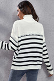 Striped Turtleneck Drop Shoulder Sweater - Trendsi - Flyclothing LLC