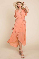 Culture Code Full Size Swiss Dot Tied Slit Short Sleeve Dress - Trendsi - Flyclothing LLC