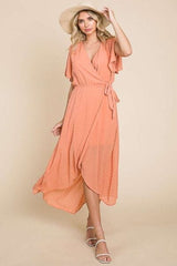 Culture Code Full Size Swiss Dot Tied Slit Short Sleeve Dress - Trendsi