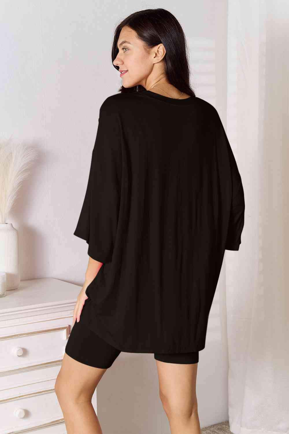Basic Bae Full Size Soft Rayon Three-Quarter Sleeve Top and Shorts Set - Trendsi - Flyclothing LLC