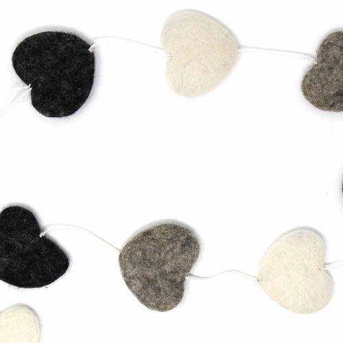 Hand Crafted Felt from Nepal: Hearts Garland, Grey - Global Groove Direct - Flyclothing LLC