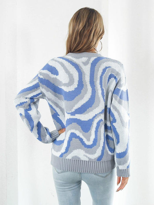 Round Neck Dropped Shoulder Sweater - Trendsi